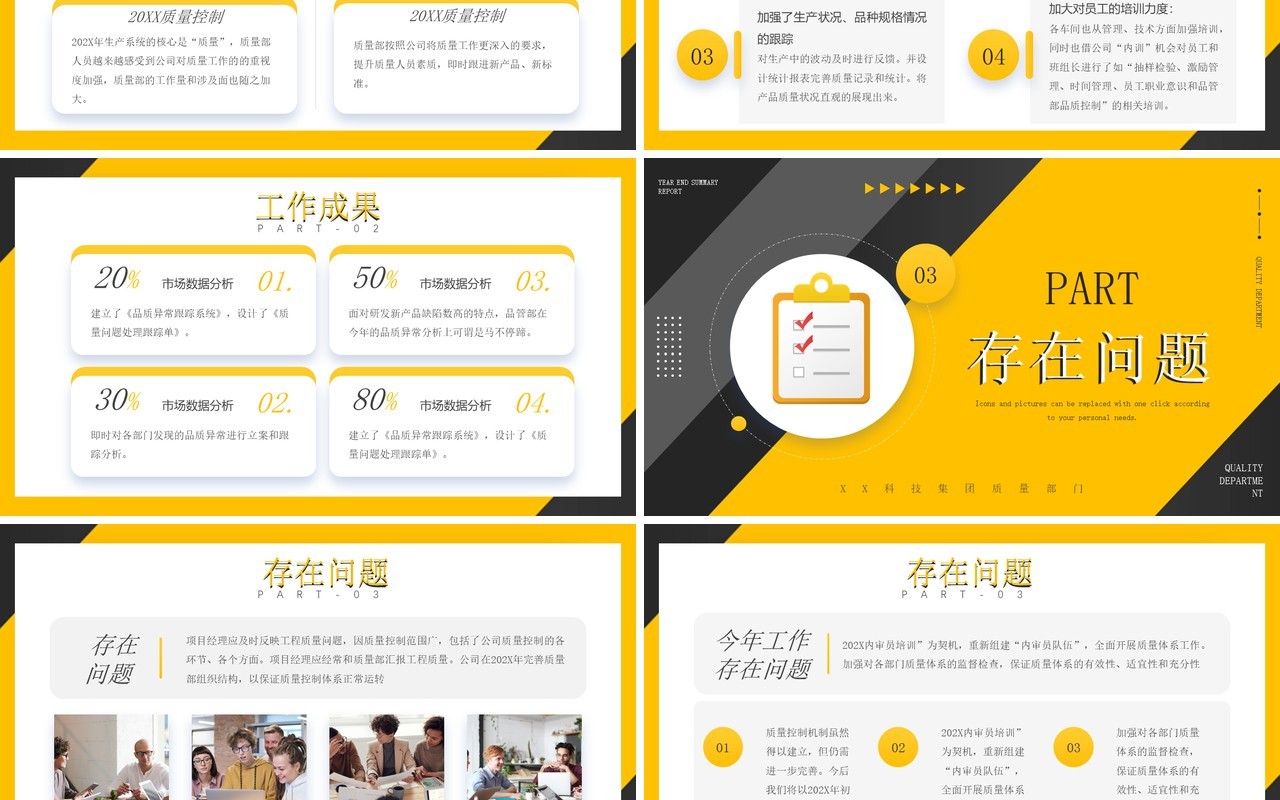 黄色简约商务风格质量部门年终总结报告PPT模板