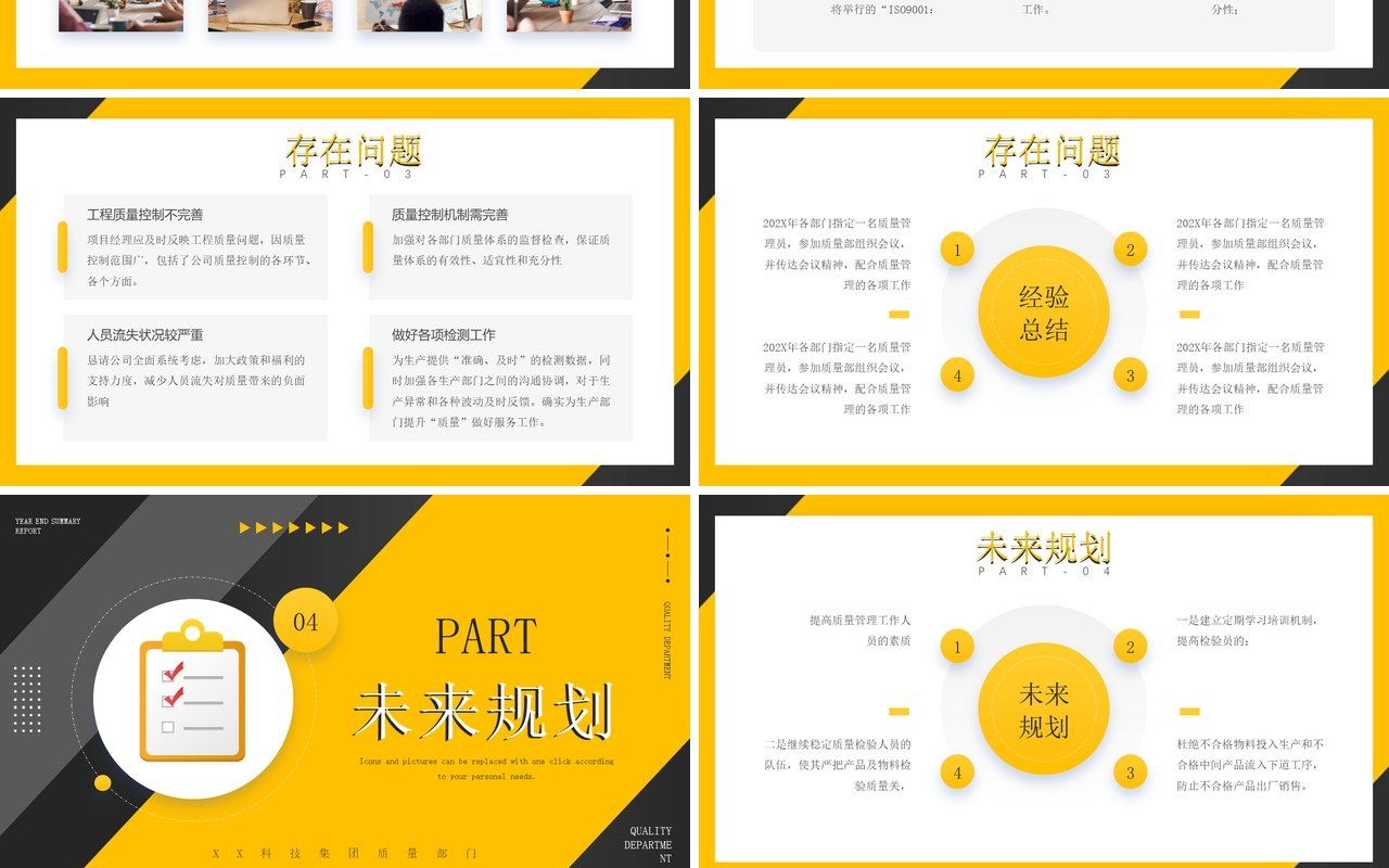 黄色简约商务风格质量部门年终总结报告PPT模板
