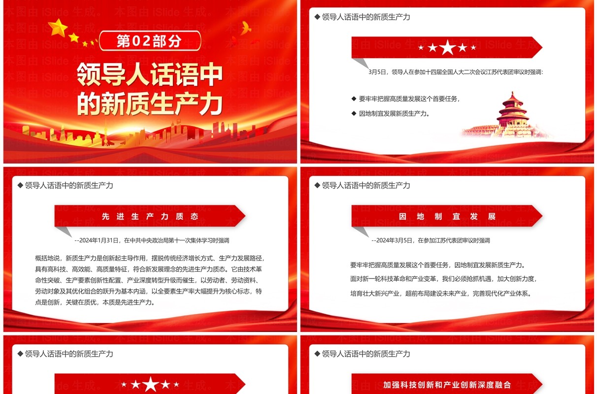 红金简约风话语中的新质生产力PPT模板