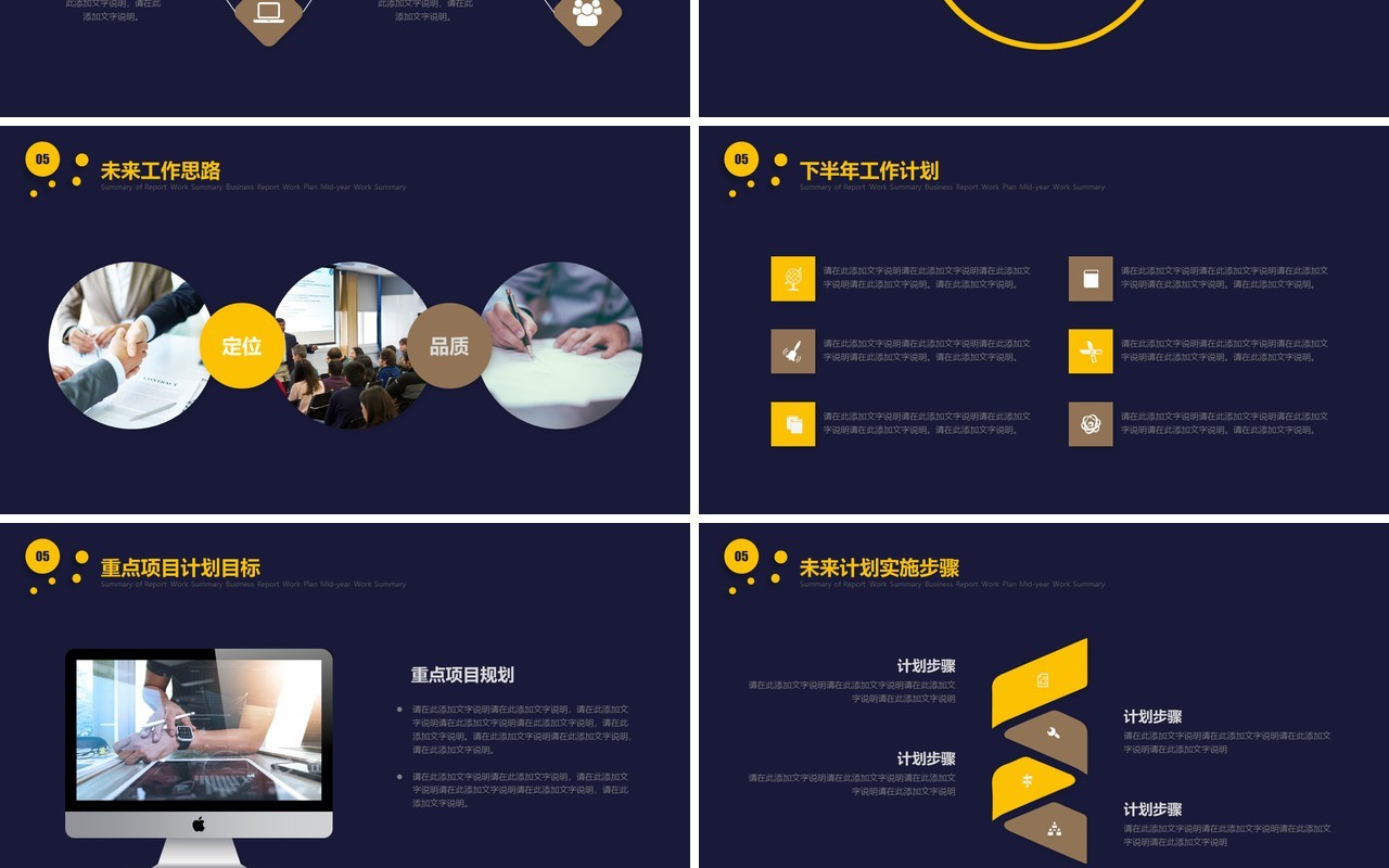 深蓝色简约工作总结报告PPT模板
