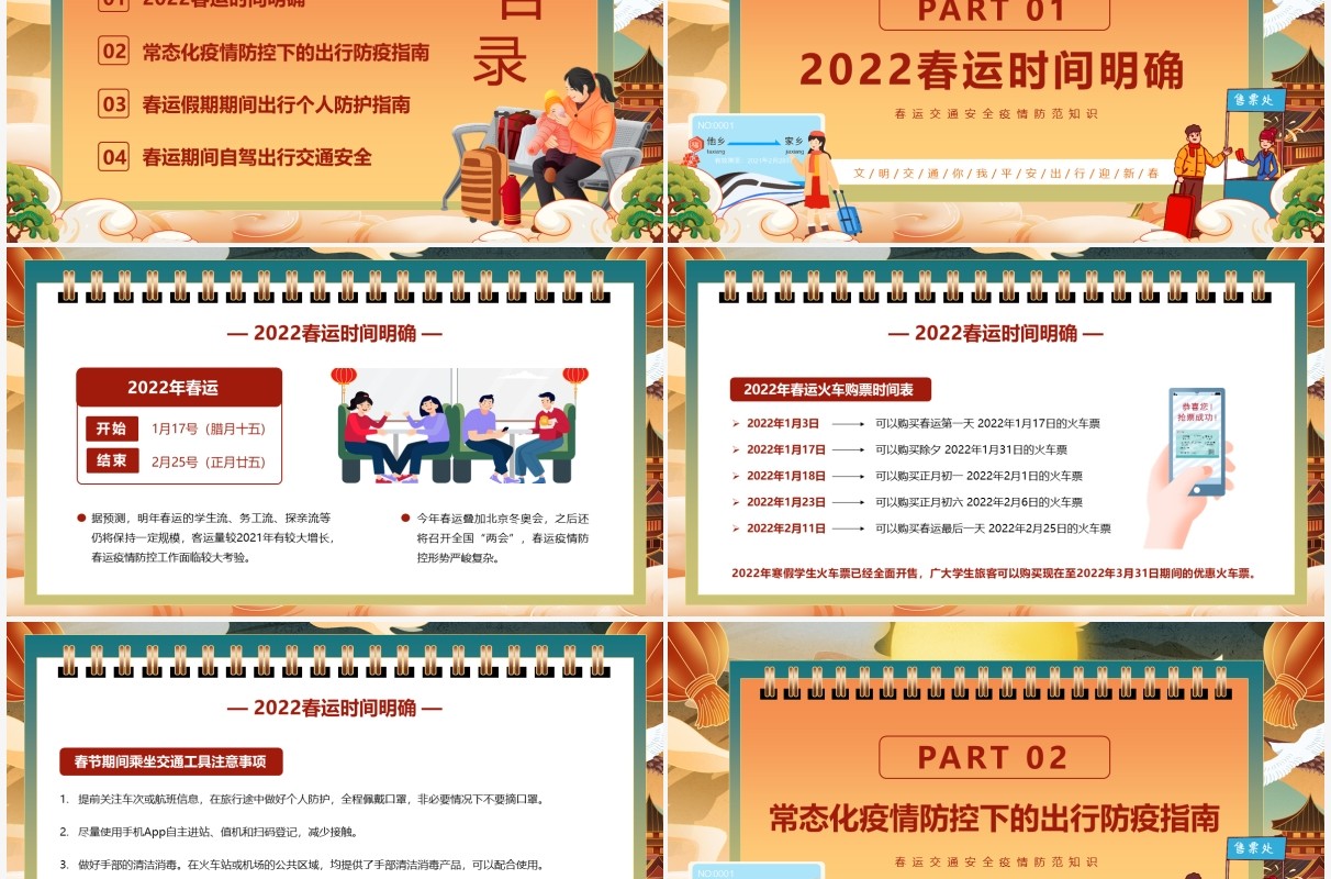 橙色国潮中国风春运安全注意事项PPT模版