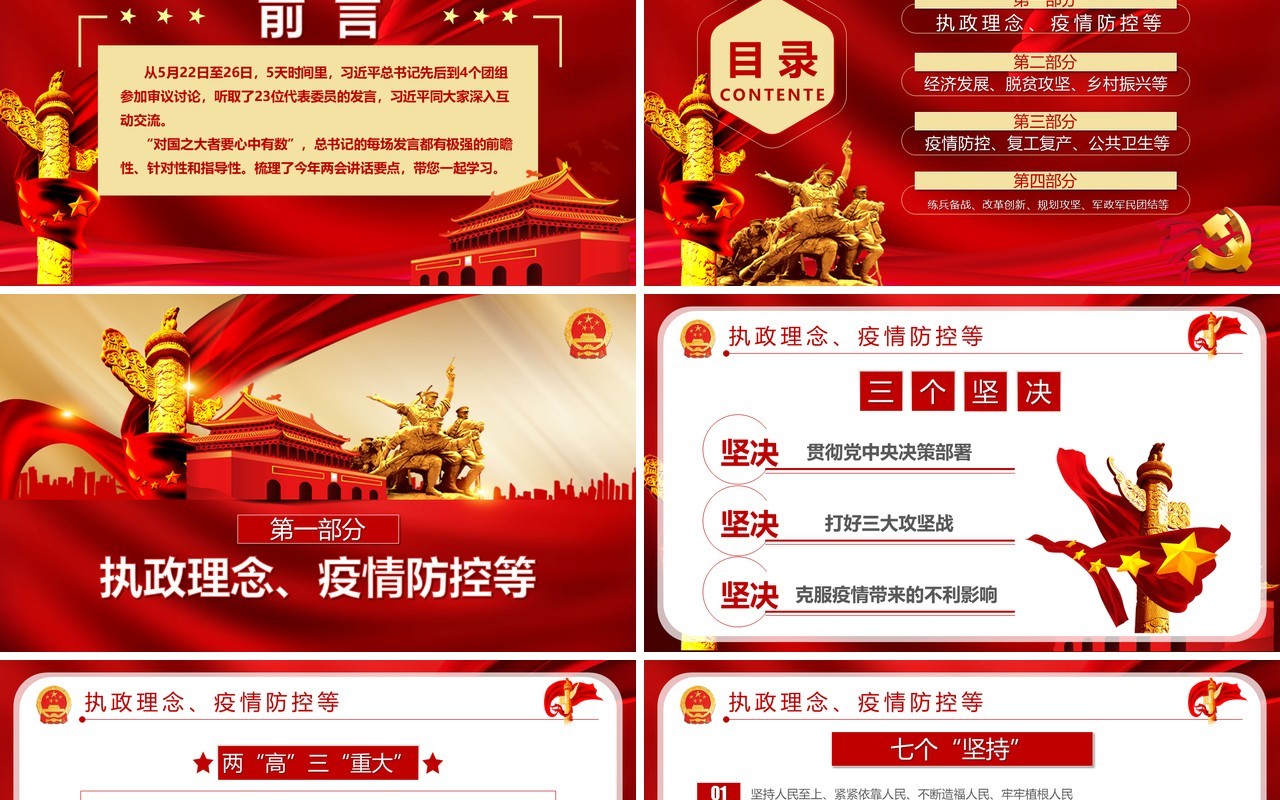 聚焦2020全国两会重要讲话精神学习政府工作报告党课PPT模板