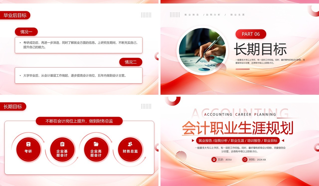 红色商务风会计职业生涯规划PPT模板