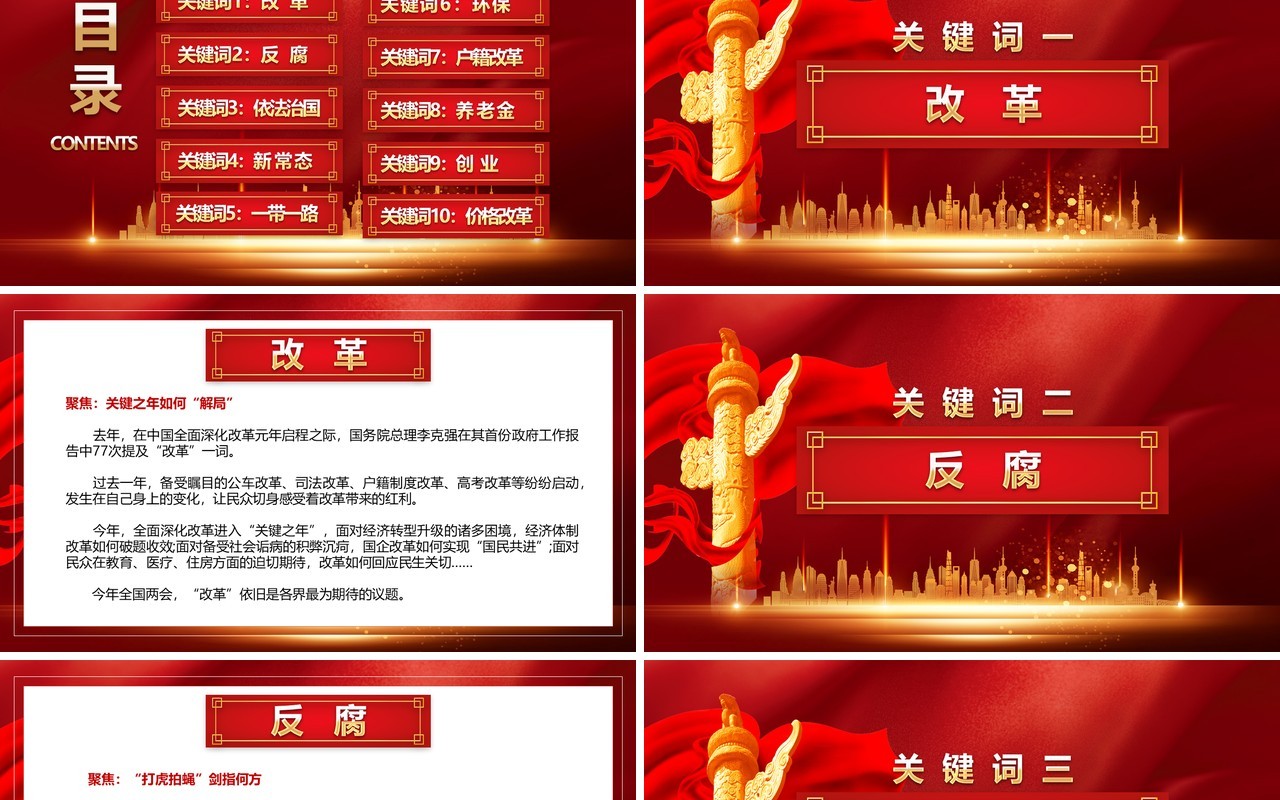 2020年全国两会热点解读政府工作报告总结学习PPT模板