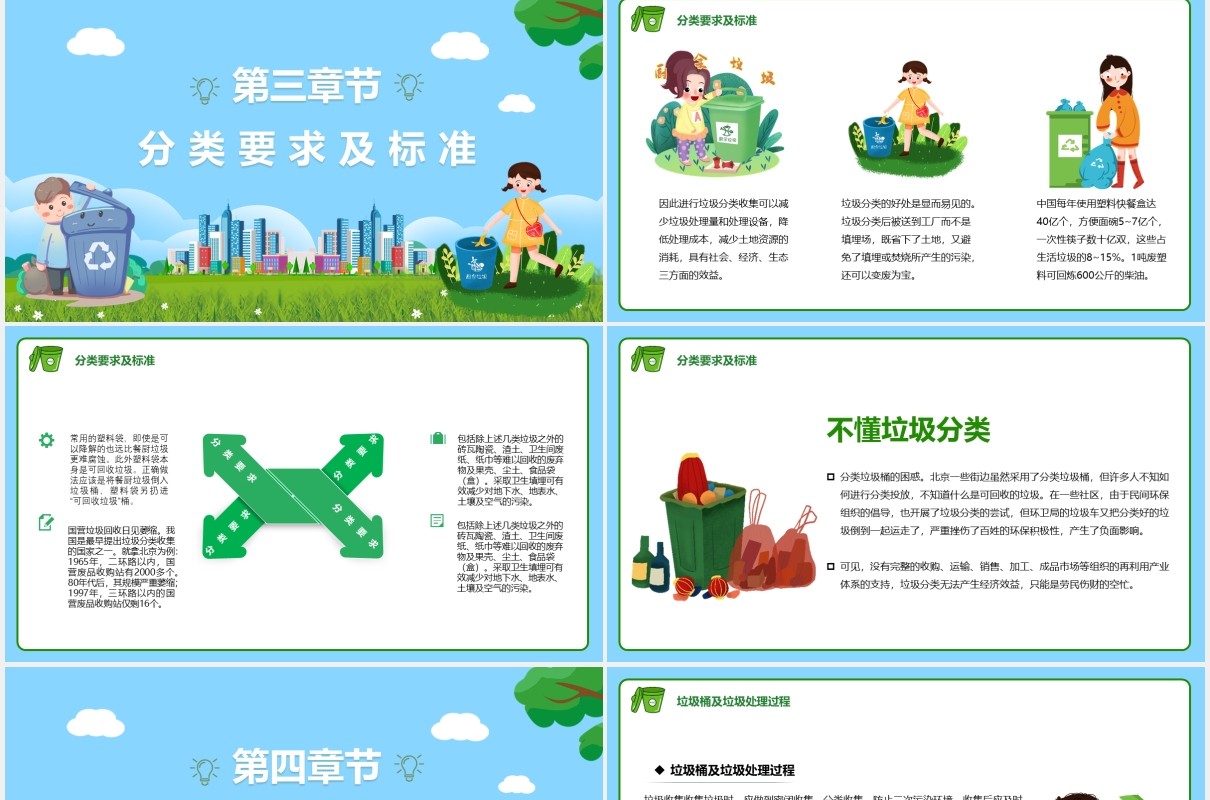 卡通风垃圾分类装生活更健康学生主题班会课件PPT模版