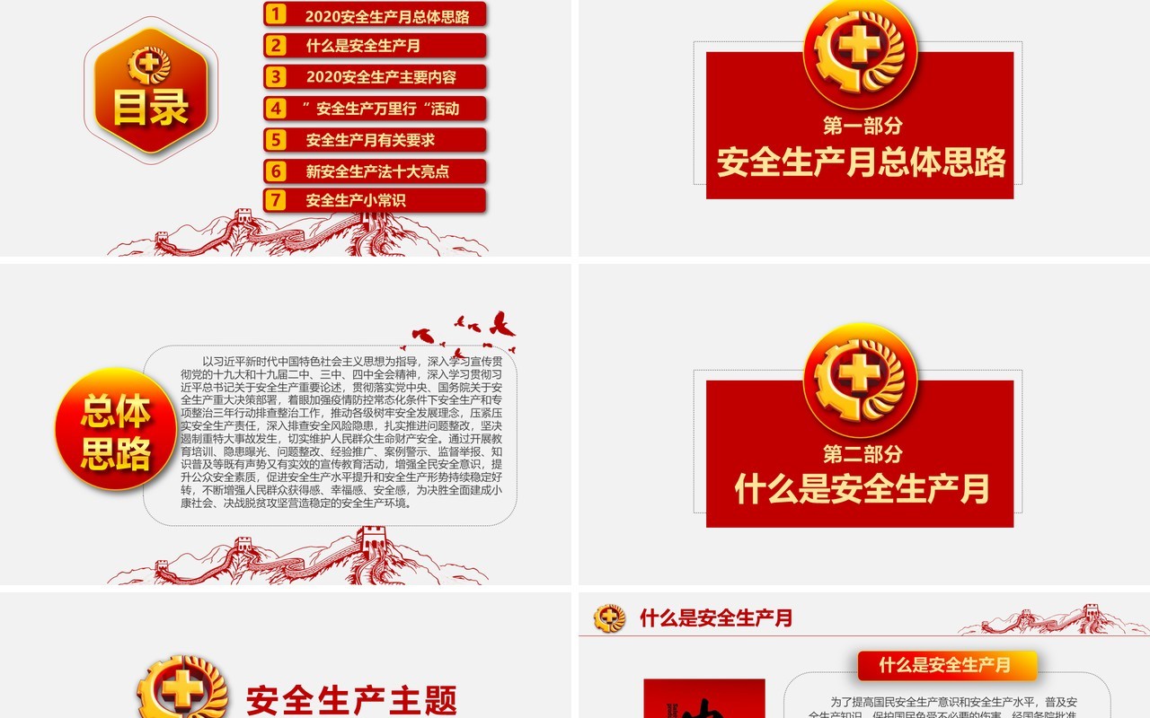红色2020消除事故隐患筑牢安全防线安全生产月活动PPT模板