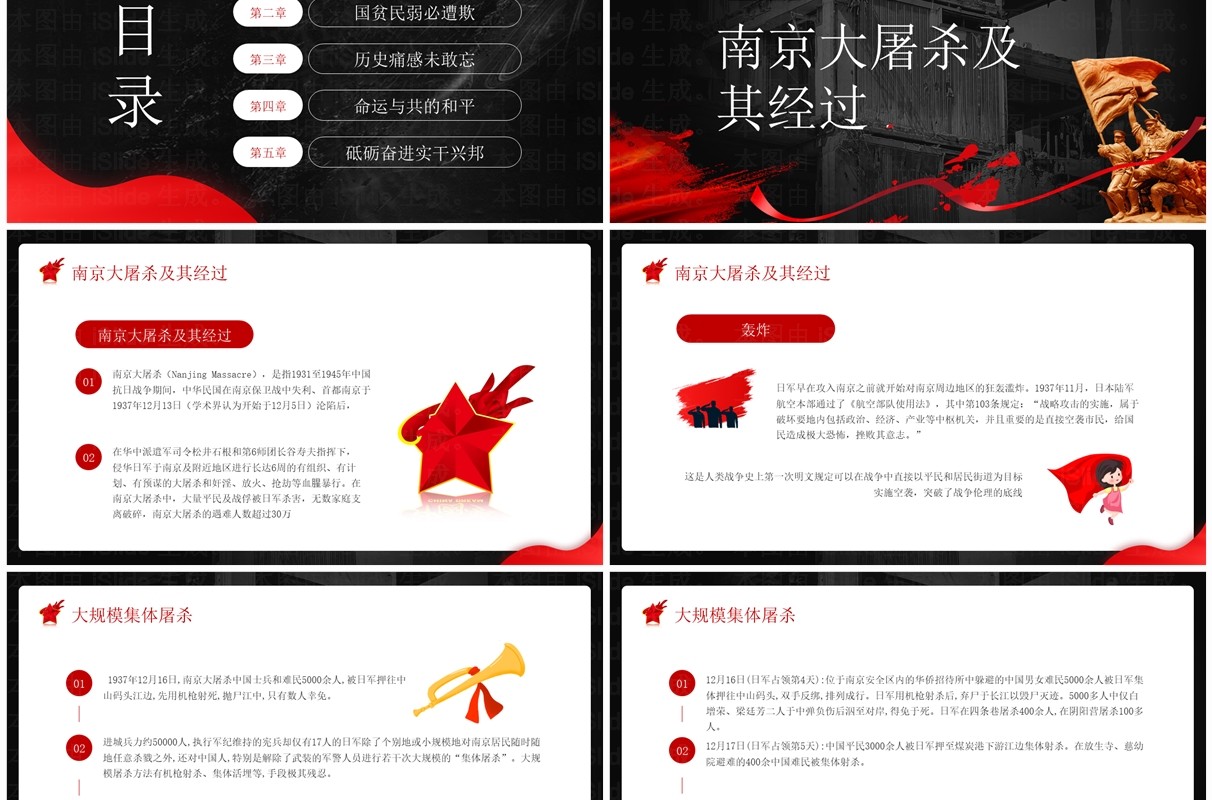 红色简约风纪念南京大屠杀PPT模板