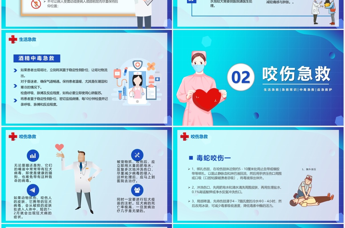 蓝色卡通风医疗急救培训宣传汇报PPT模板