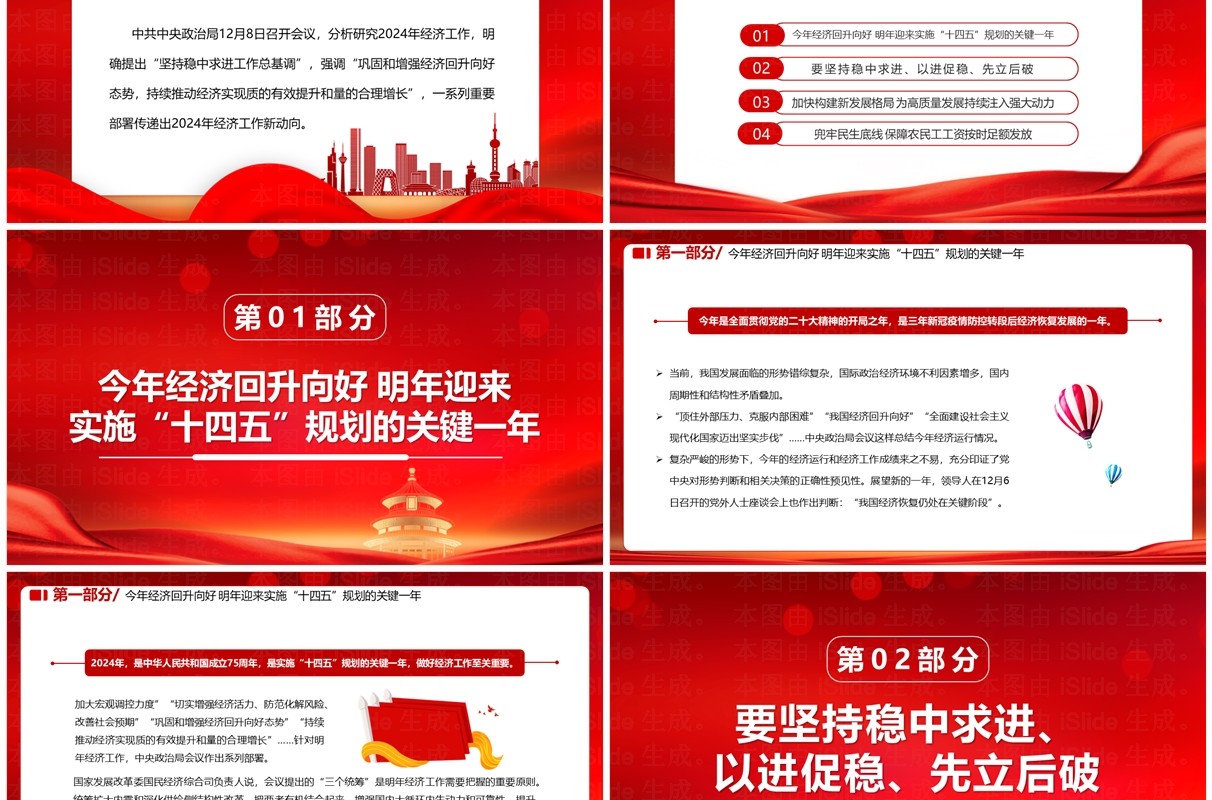 红色2024年中国经济工作新动向PPT模板