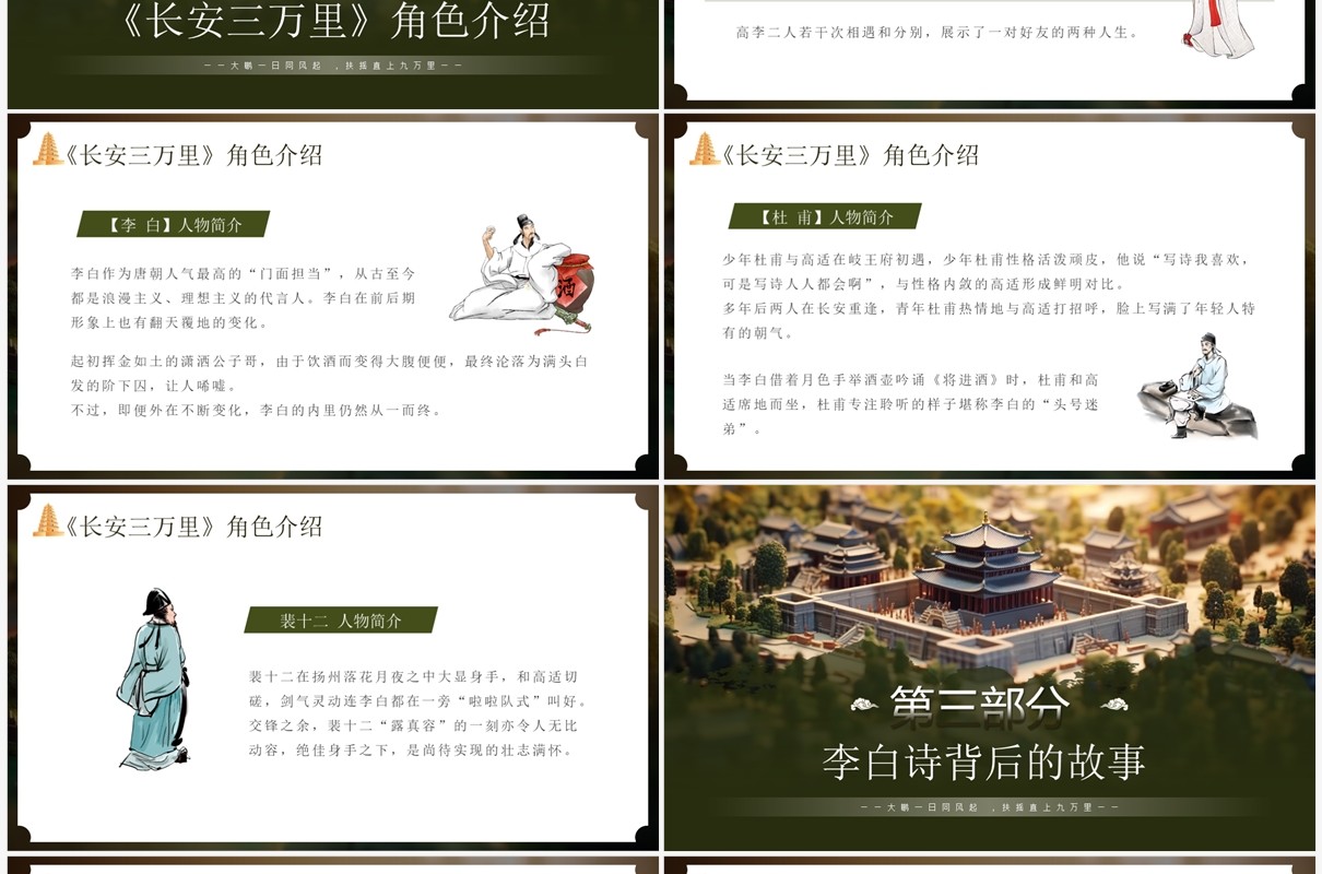 绿色中国风长安三万里赏析PPT模板
