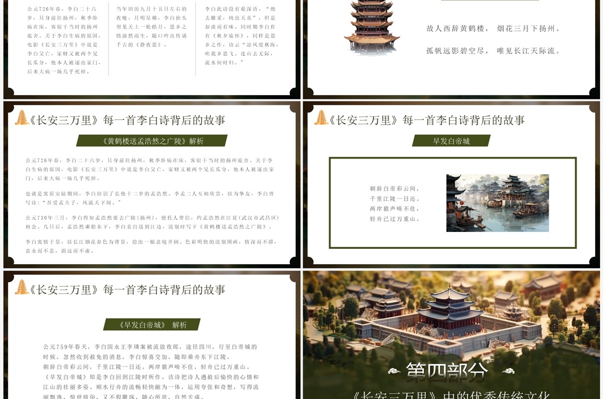 绿色中国风长安三万里赏析PPT模板