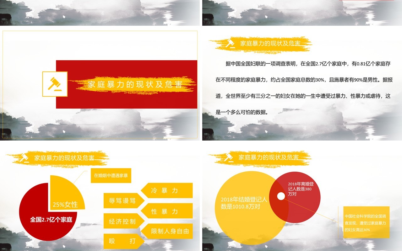 红色反对抵制家暴对家庭暴力说不守护美好家庭PPT模板