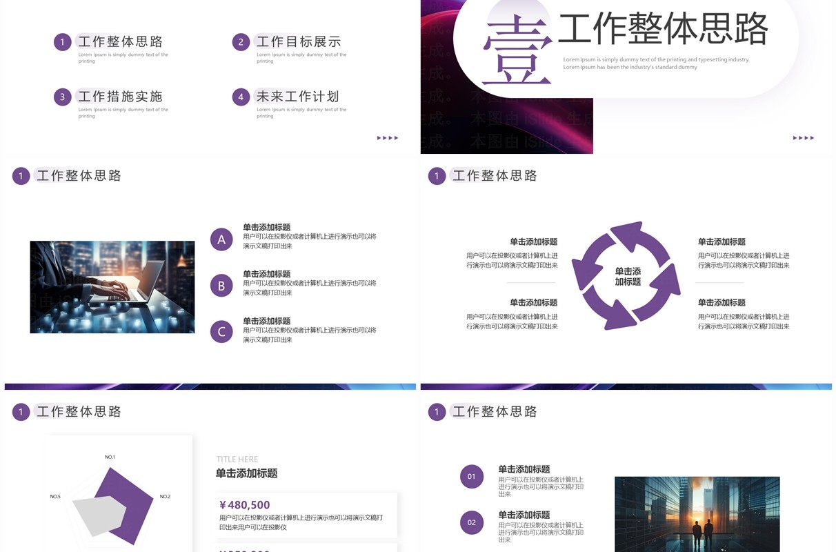 紫色简约商务风项目总结工作汇报PPT模板
