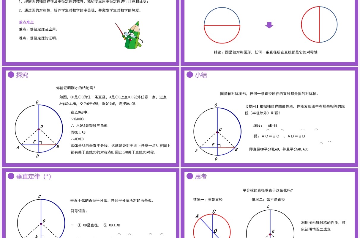 部编版九年级数学上册第四单元圆的有关性质圆的垂直课件PPT模板