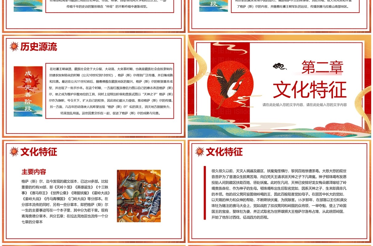 红色中国风非遗系列之格萨尔文学PPT模板
