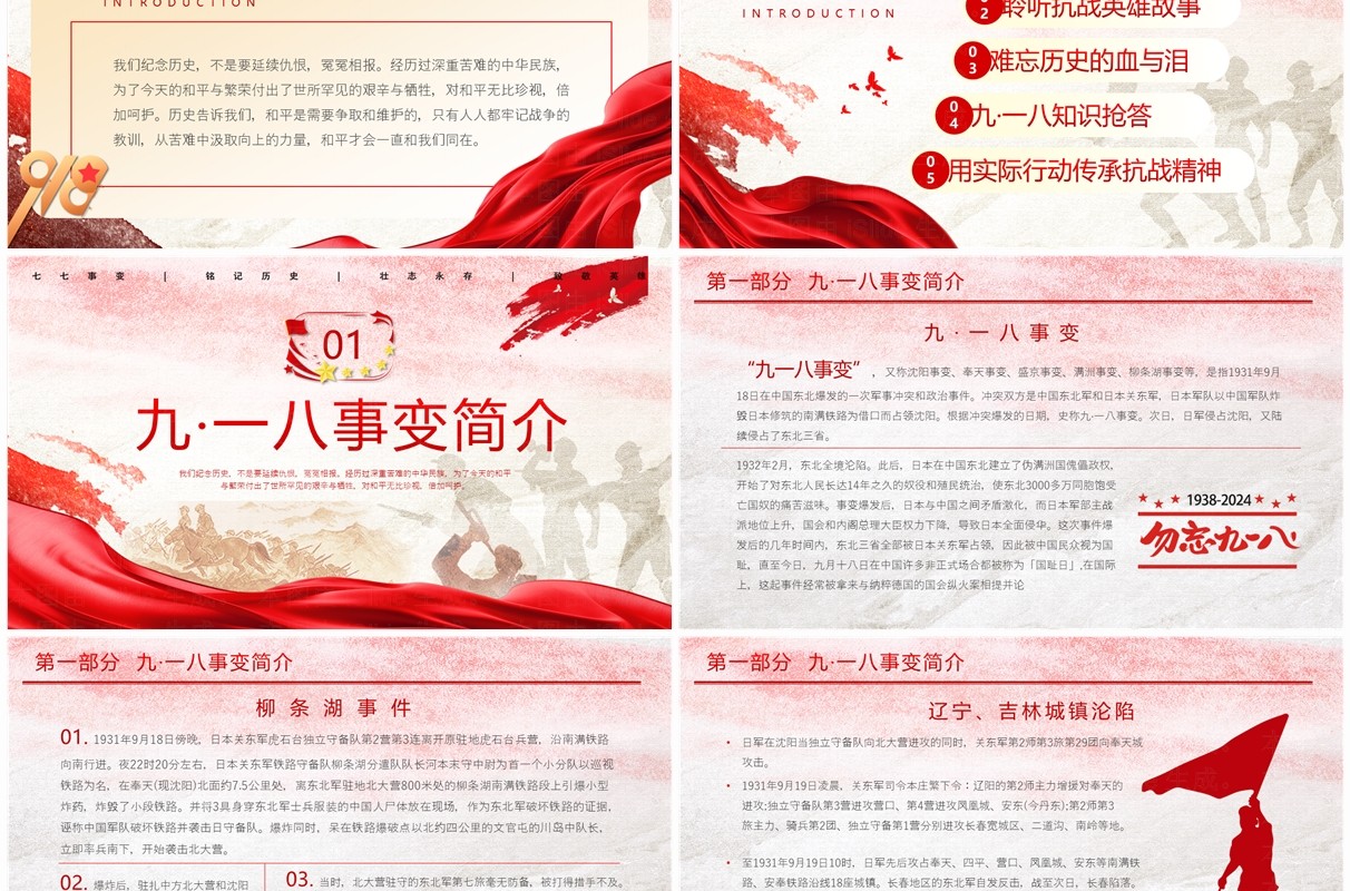 红色党政风铭记历史勿忘国耻PPT模板