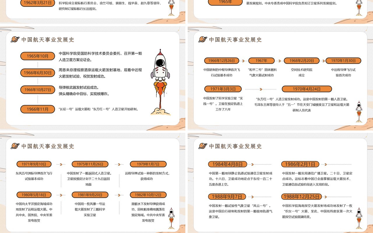 橙色卡通手绘风中国航天日介绍PPT模板