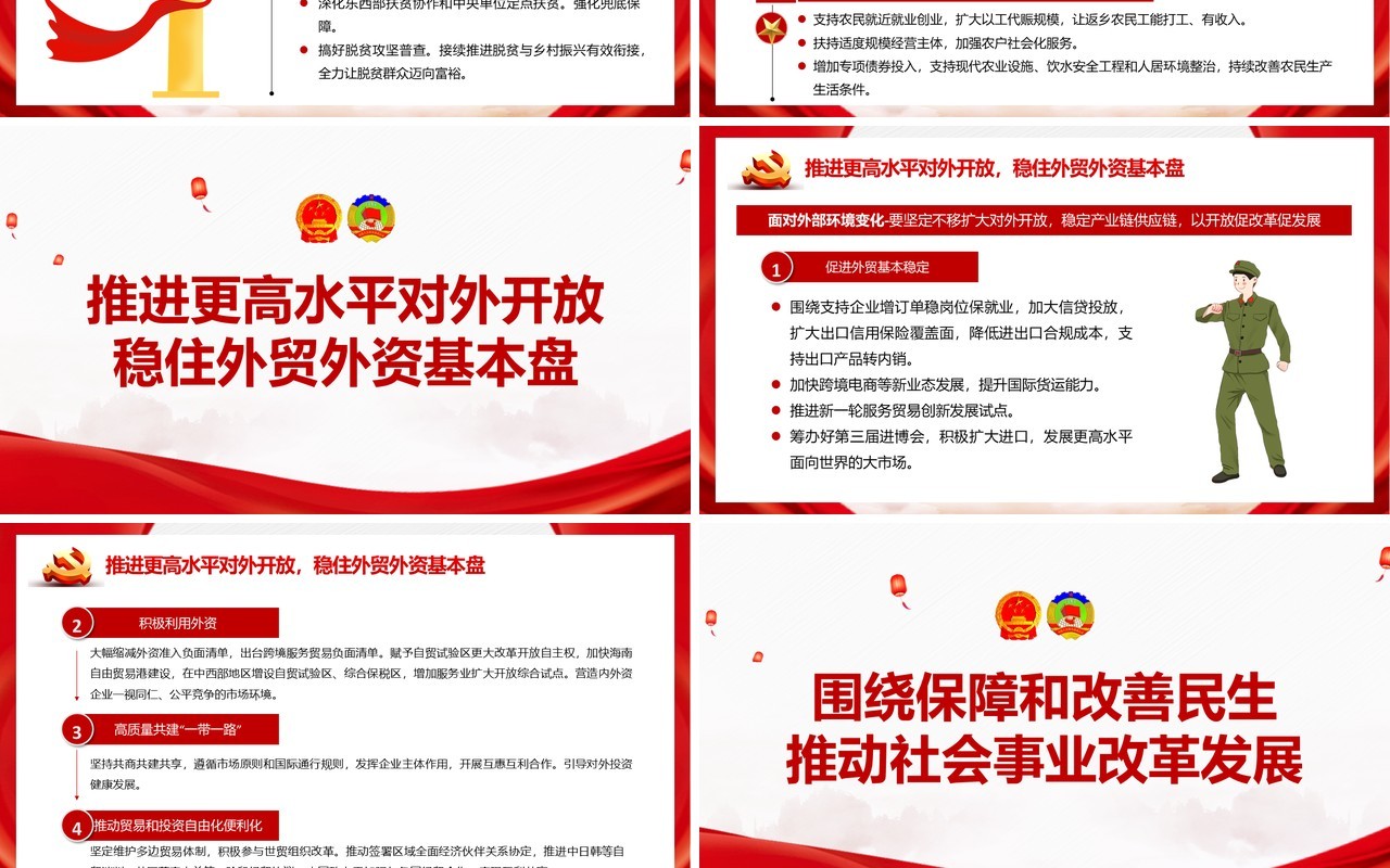 聚焦2020年全国两会政府工作报告党建党政PPT模板