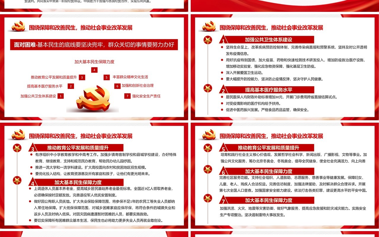 聚焦2020年全国两会政府工作报告党建党政PPT模板