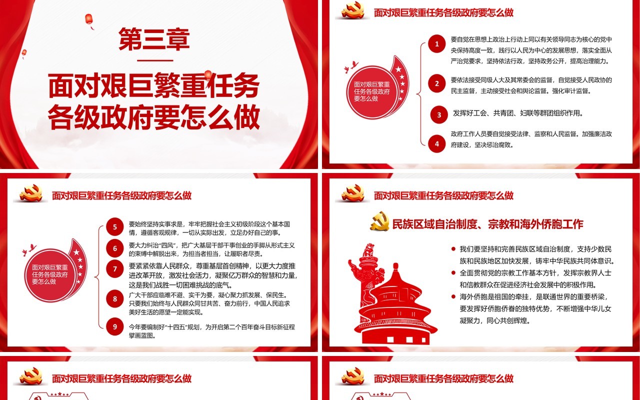 聚焦2020年全国两会政府工作报告党建党政PPT模板