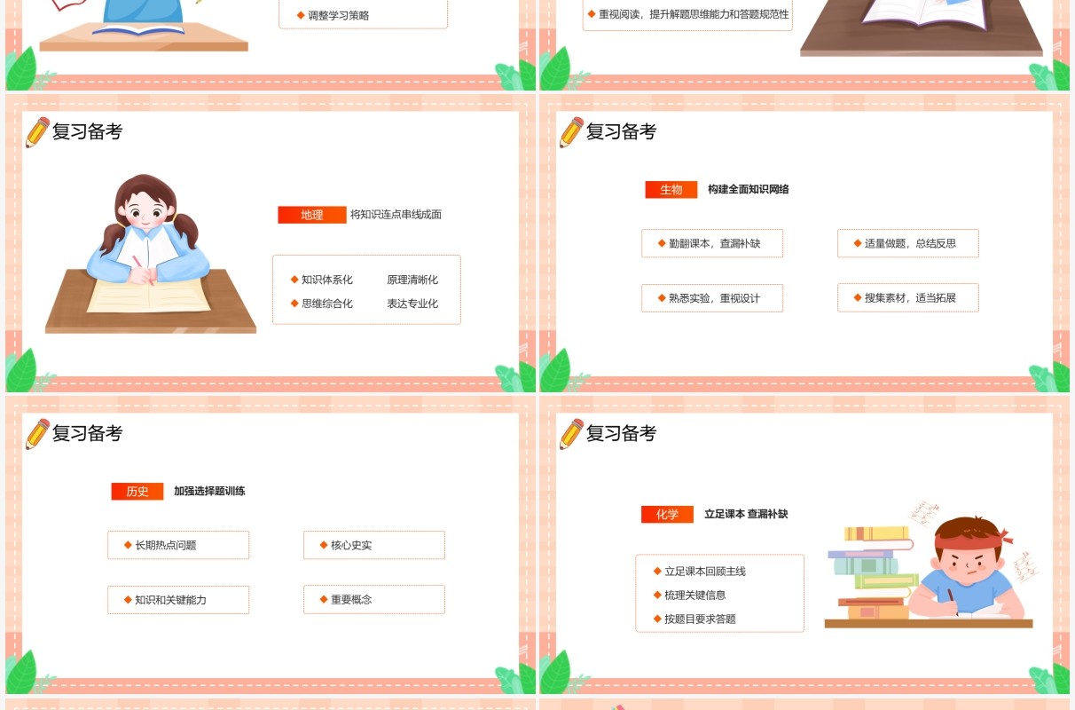 橙色卡通风助力高考主题班会PPT模板