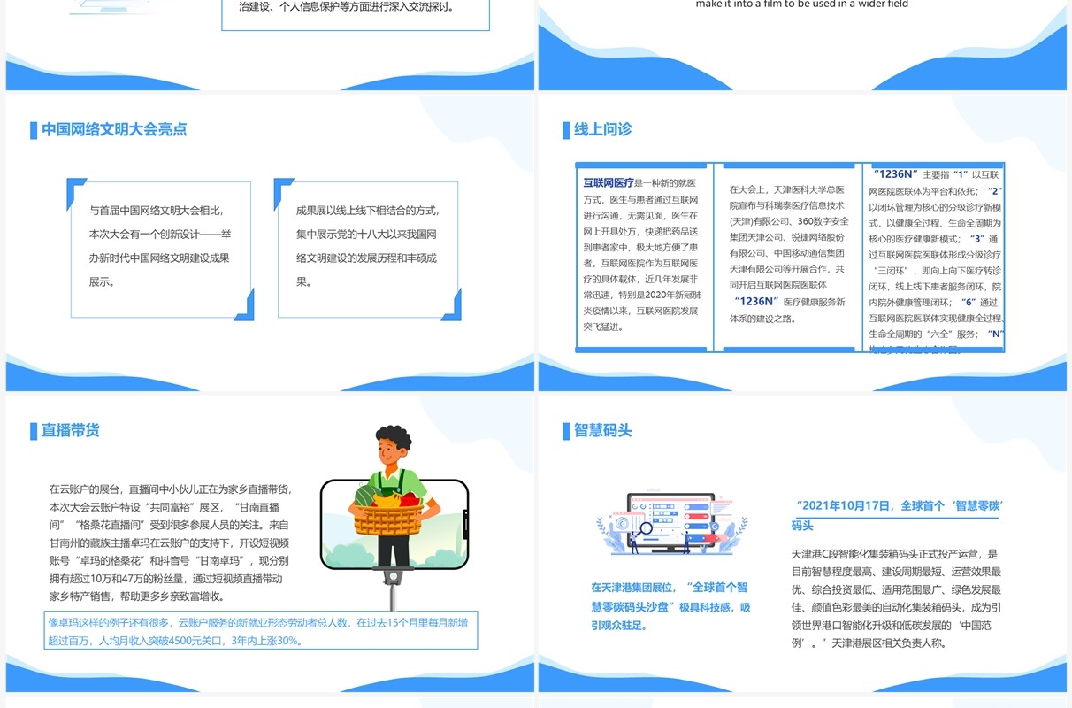 蓝色简约风弘扬时代新风建设网络文明PPT模板