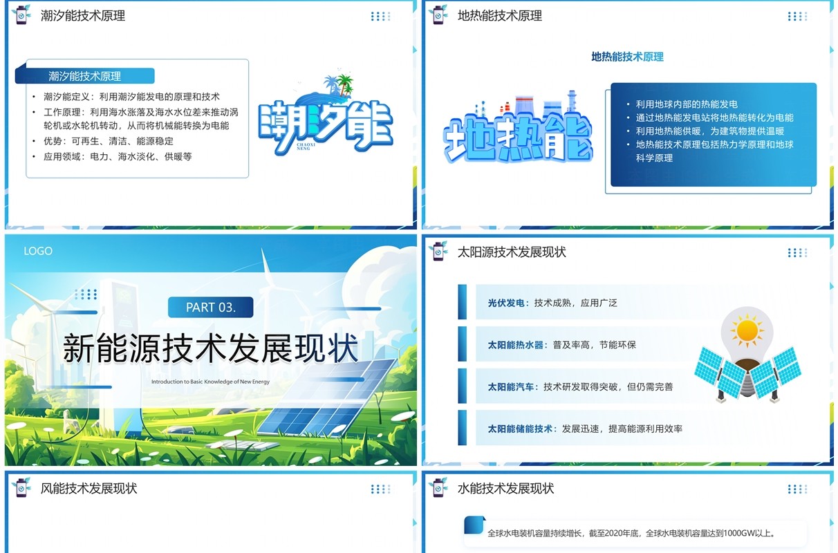 蓝色插画风新能源基础知识介绍PPT模板