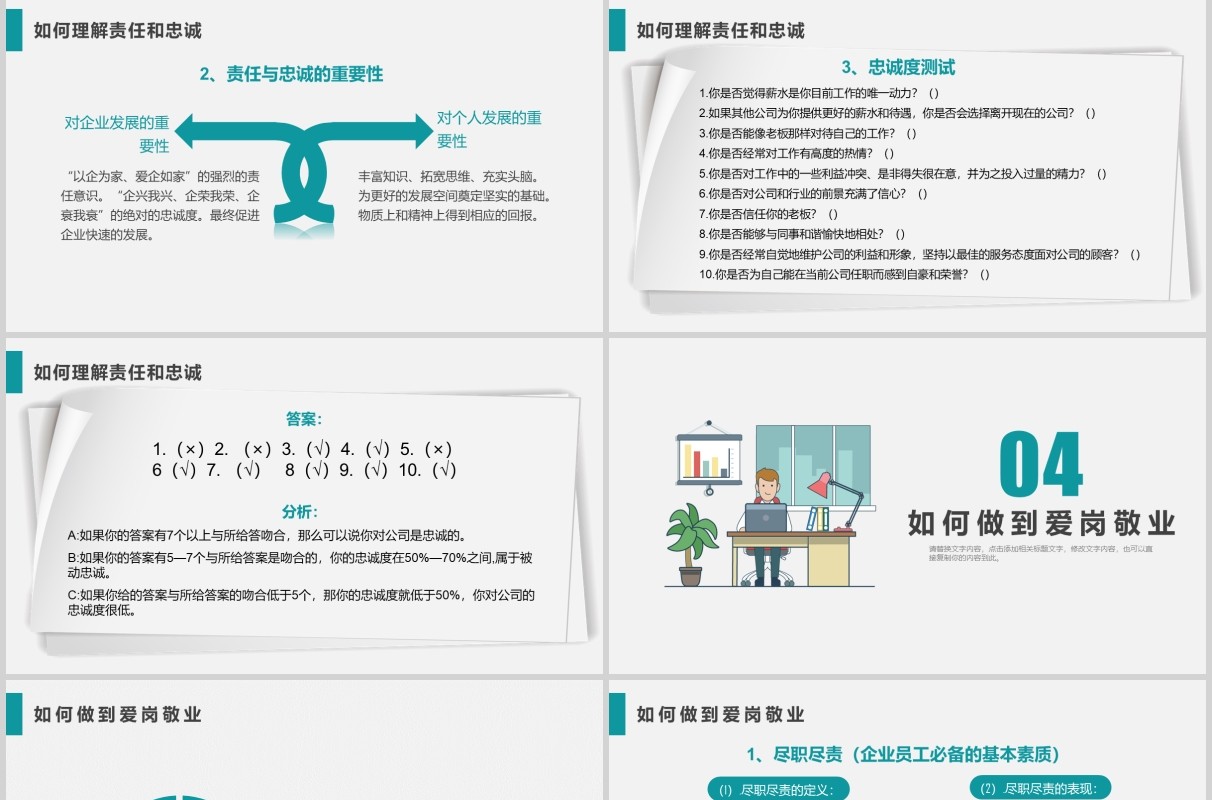 简约员工爱岗敬业培训责任心忠诚度PPT模板