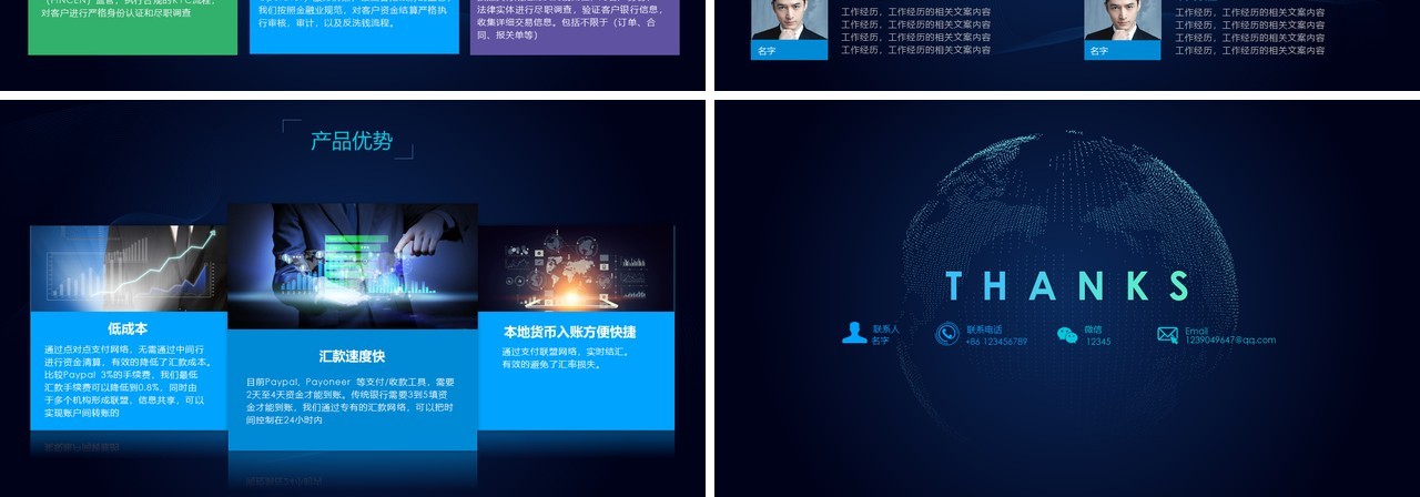 深蓝色互联网科技区块链快捷支付跨境电商商业计划书PPT模板