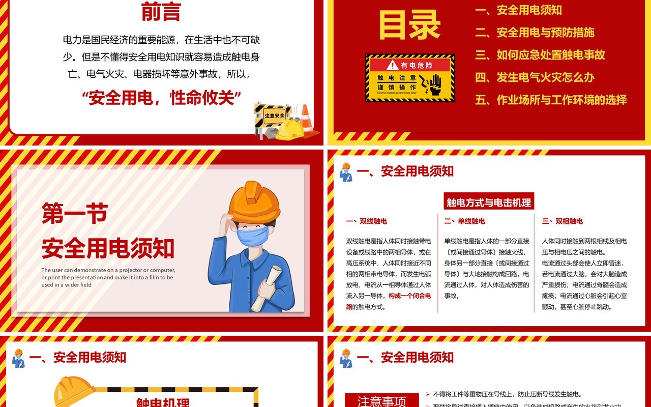 卡通风工厂用电安全培训员工培训PPT模板