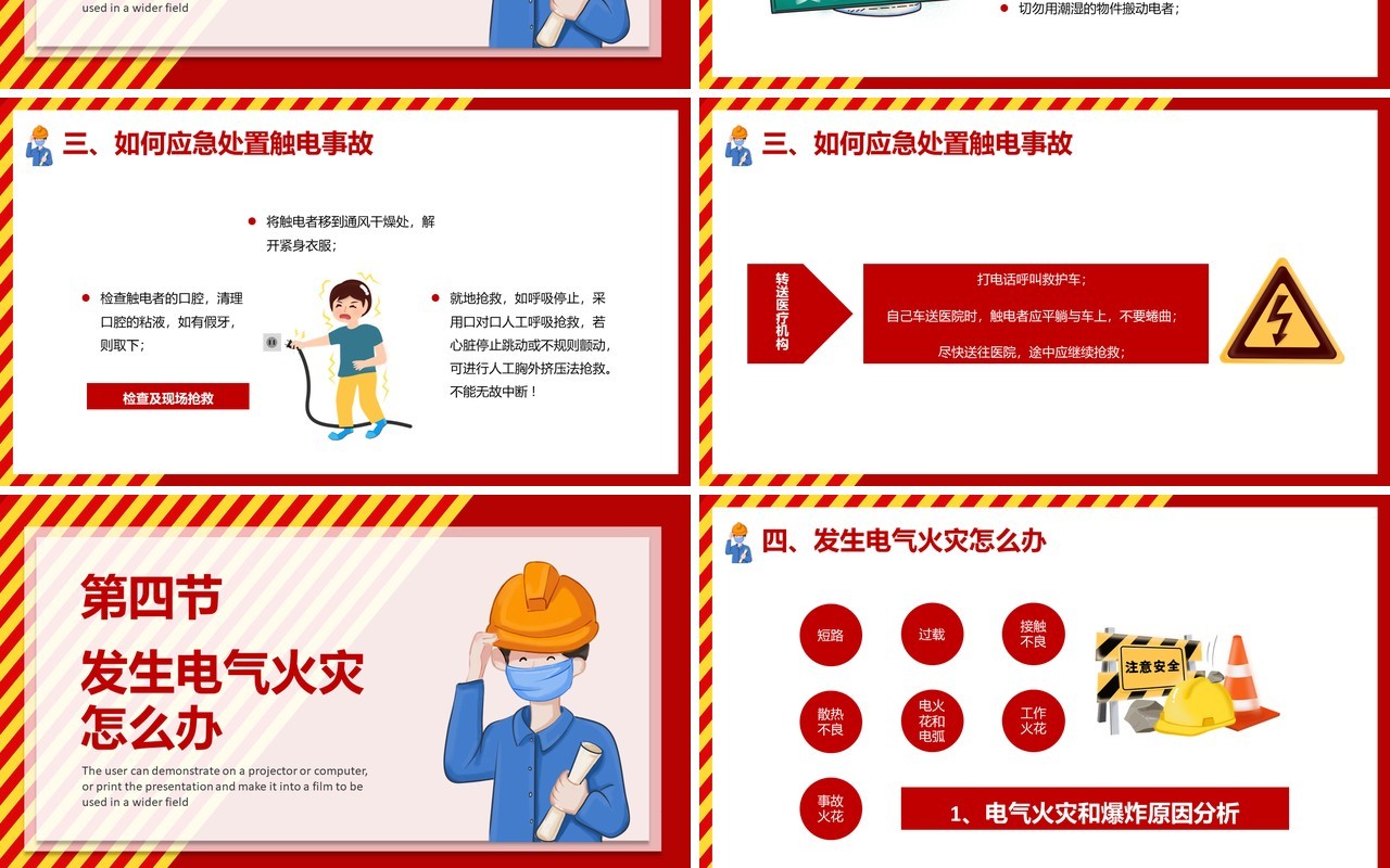卡通风工厂用电安全培训员工培训PPT模板