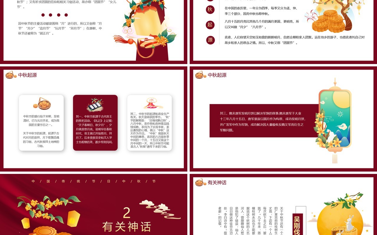 红色中国风传统节日之中秋节介绍PPT模板