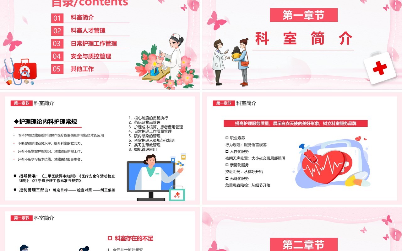 粉色卡通护士长述职报告工作计划汇报总结通用PPT模板