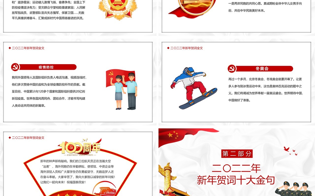红色党政简约2022新年贺词PPT模板