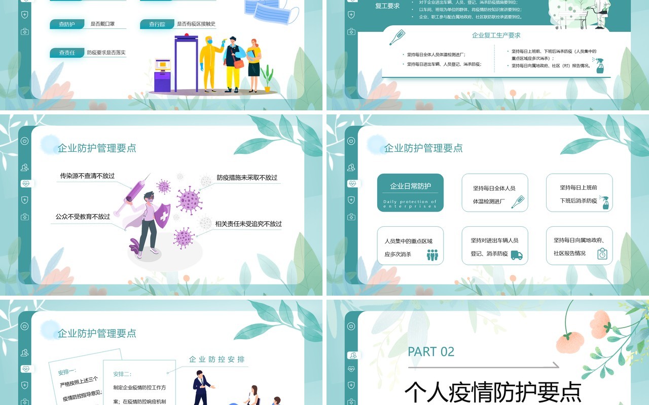 绿色清新风新冠疫情复工指南PPT模板