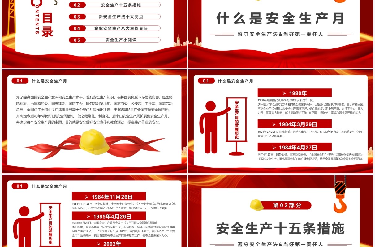 红色简约安全生产月介绍PPT模板