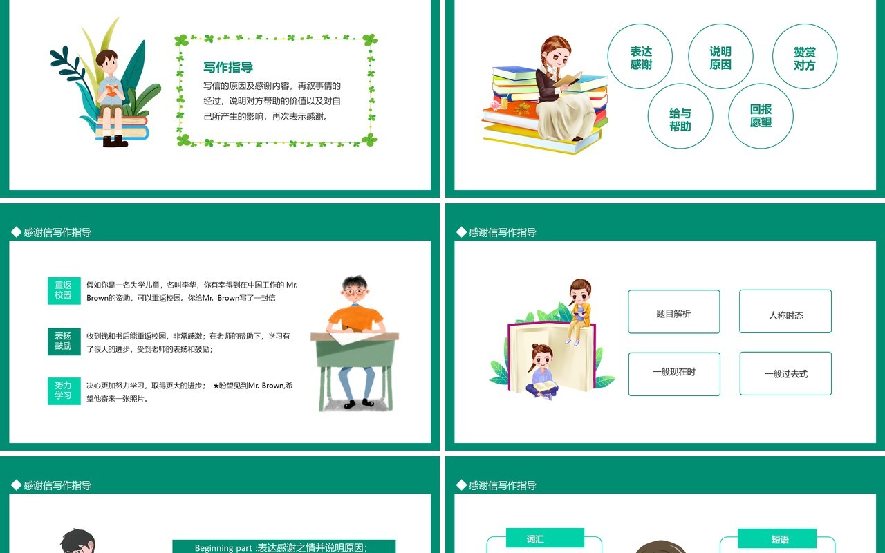感谢信写信原因及叙事写作内容指导动态PPT模板