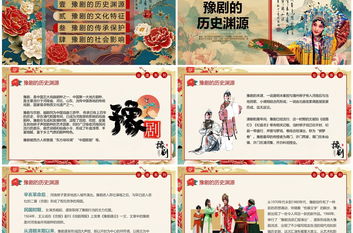 黄色古典中国风非遗系列之豫剧PPT模板
