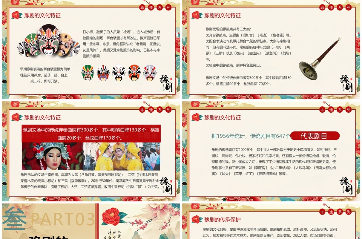 黄色古典中国风非遗系列之豫剧PPT模板