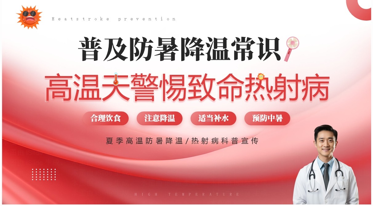 红色简约风高温天警惕致命热射病PPT模板