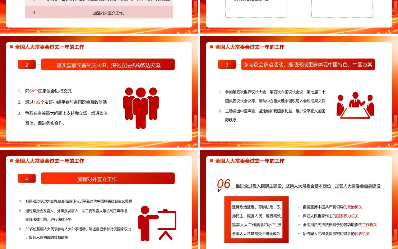 红金党政全国人大常委会工作报告PPT模板