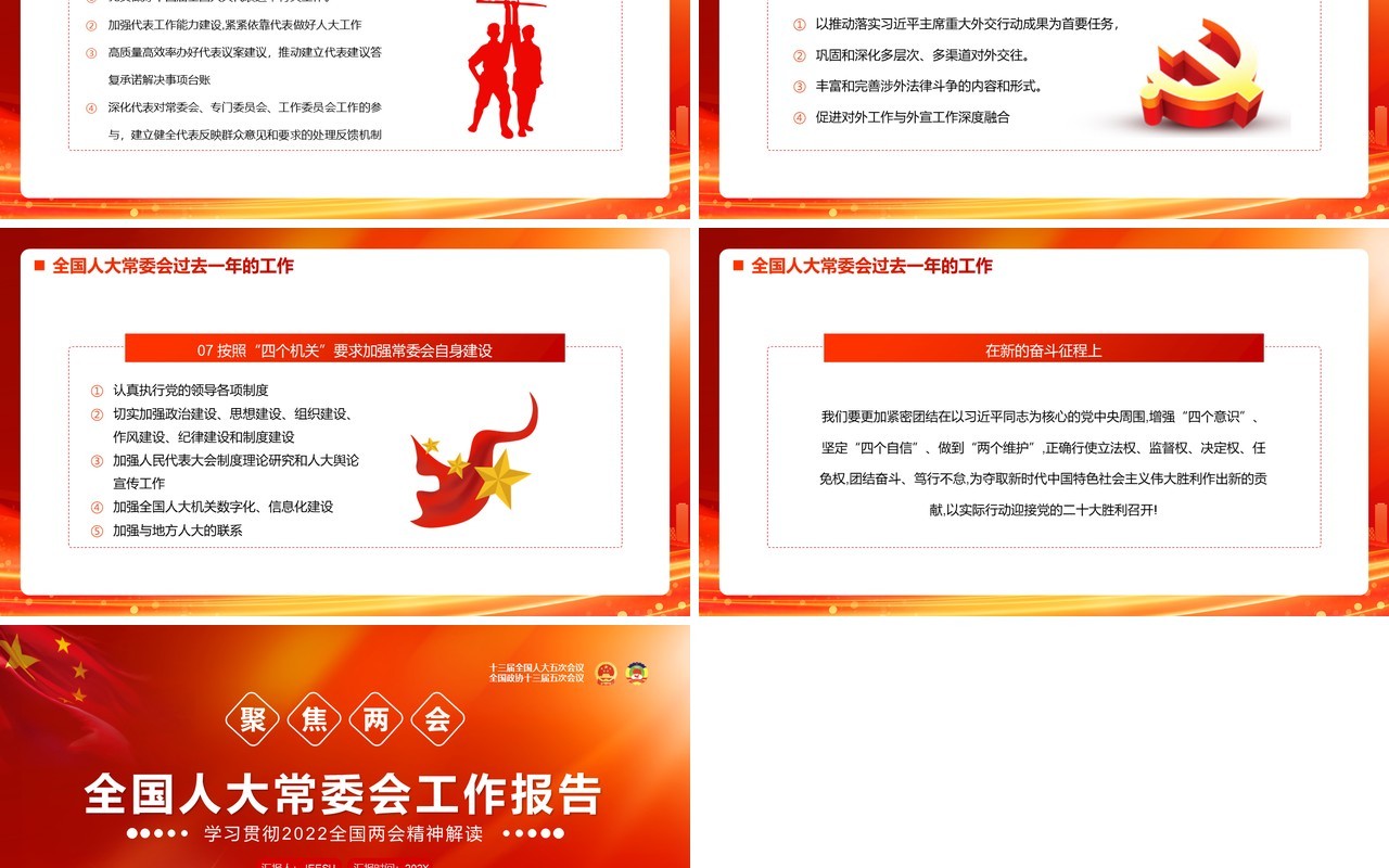红金党政全国人大常委会工作报告PPT模板