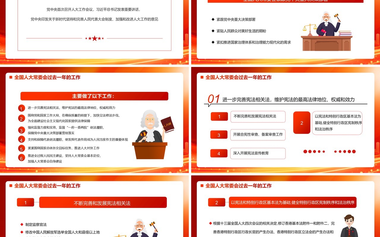 红金党政全国人大常委会工作报告PPT模板