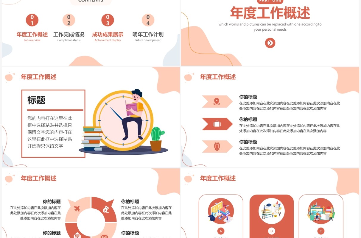 橙色简约风工作汇报总结PPT模板