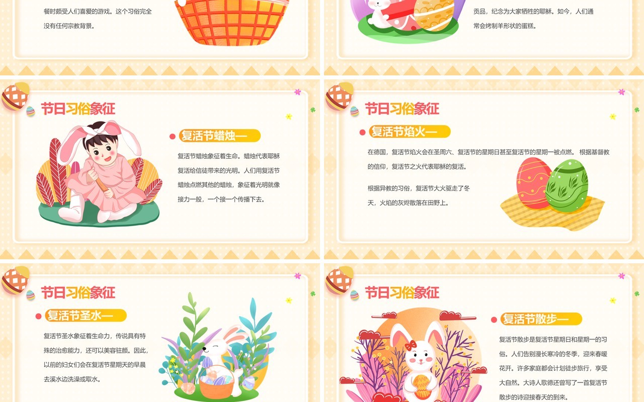 黄色卡通风欢乐复活节主题班会PPT模板