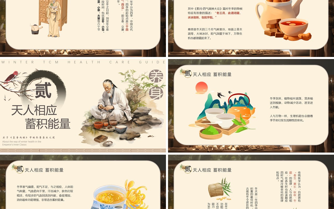 棕色中国风冬季中医养生保健PPT模板
