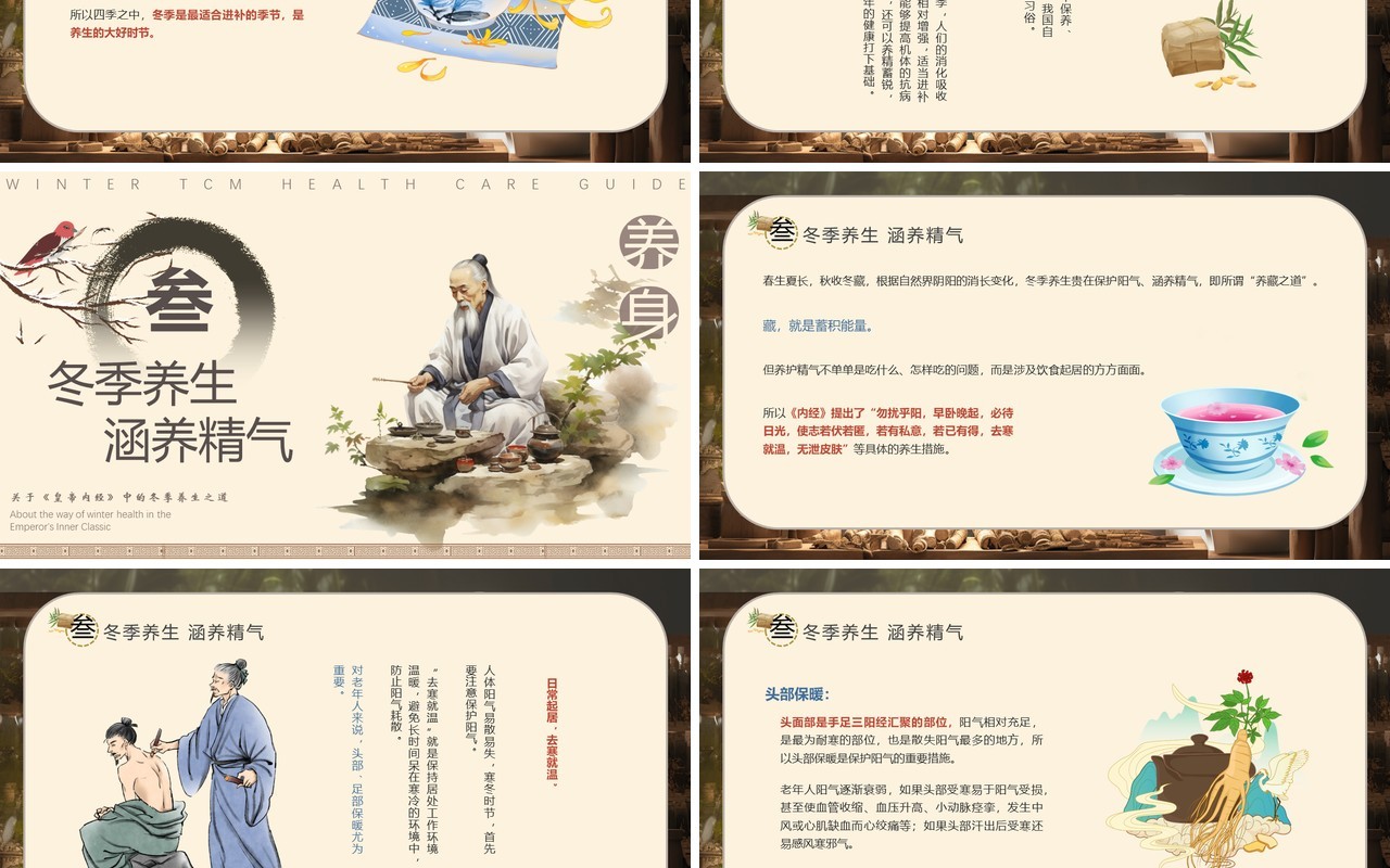 棕色中国风冬季中医养生保健PPT模板