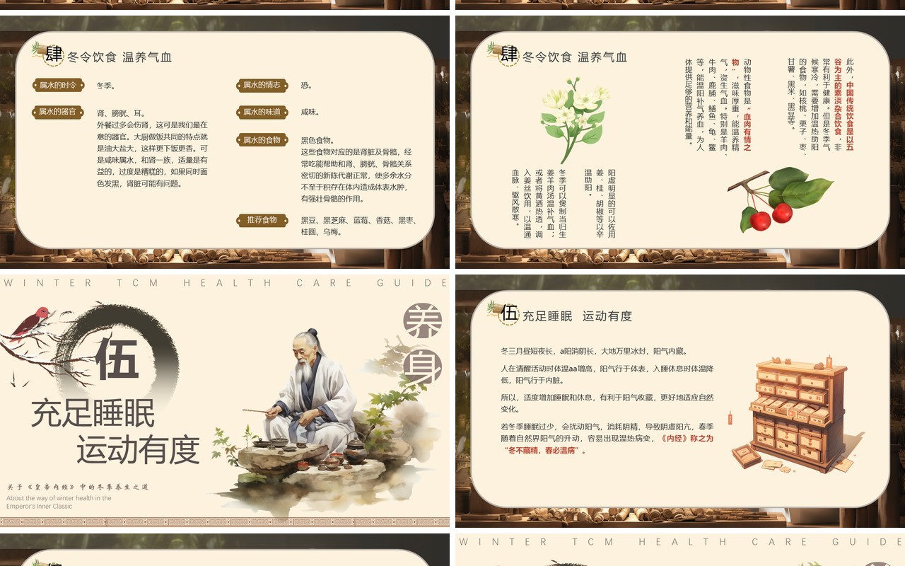 棕色中国风冬季中医养生保健PPT模板