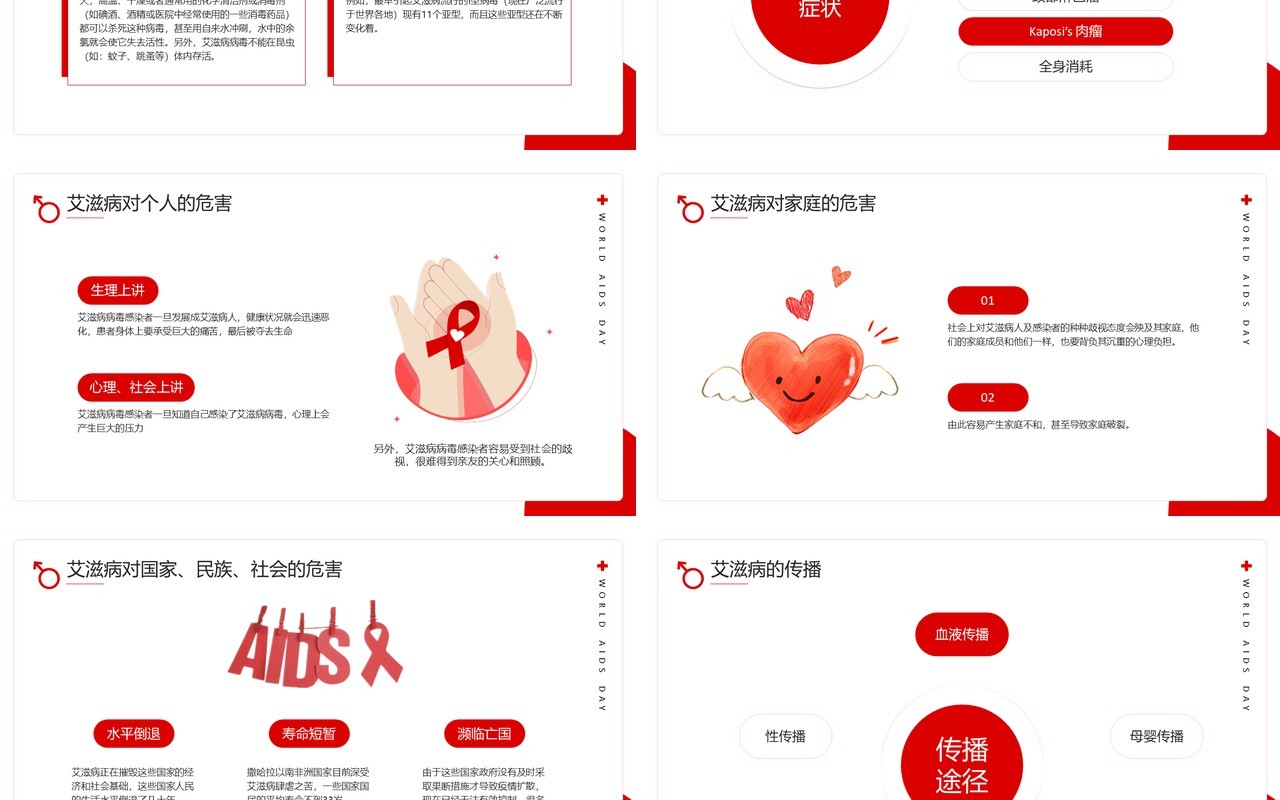 红色简约风世界艾滋病日知识讲座PPT模板