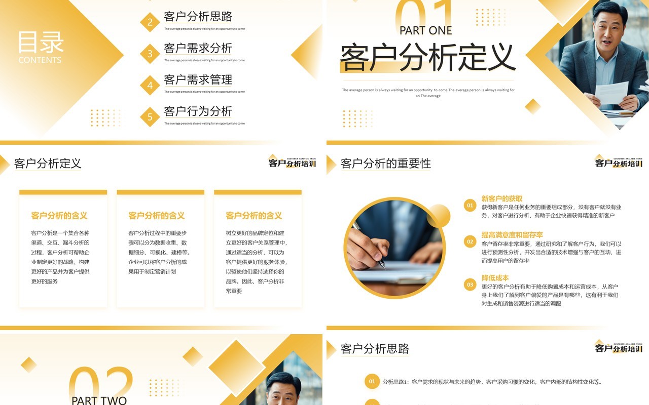黄色商务风客户行为分析培训PPT模板